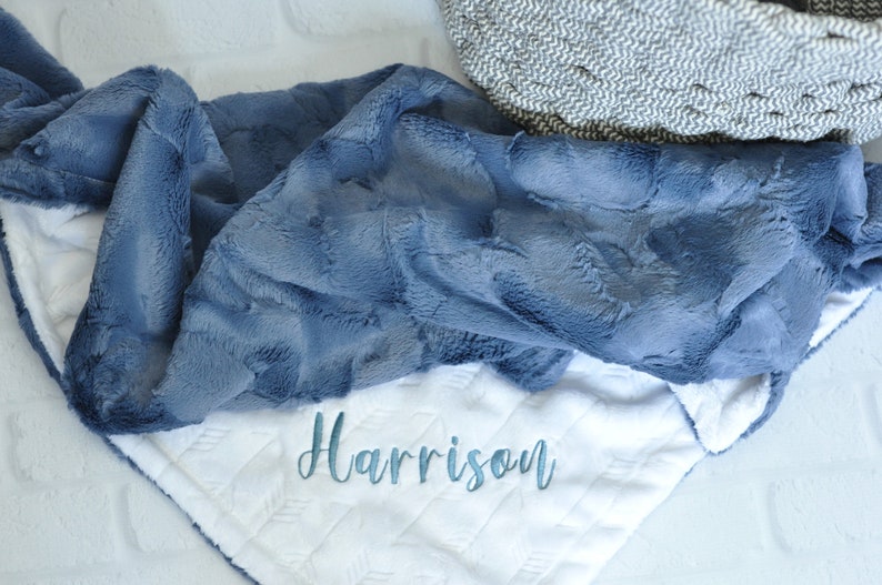 Powder Blue Personalized Minky Baby Blanket-Blue Girl Blanket-Personalized boy blue blanket-White Arrow blanket-Newborn-gift-Baby shower White arrow/Jeans