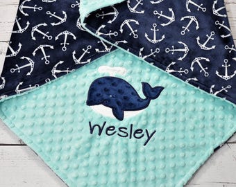 Personalized Minky Baby Blanket - Anchor Minky Baby Blanket - Anchor Blanket - Whale Minky Blanket -Anchor baby Blanket-Whale baby blanket