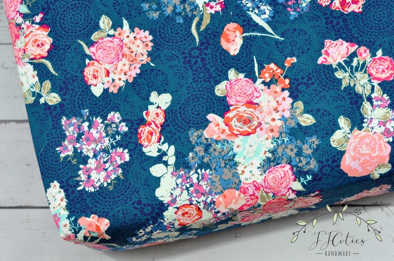 Floral Fitted Crib Sheetnavy Pink Floral Crib Sheetbaby Girl Etsy