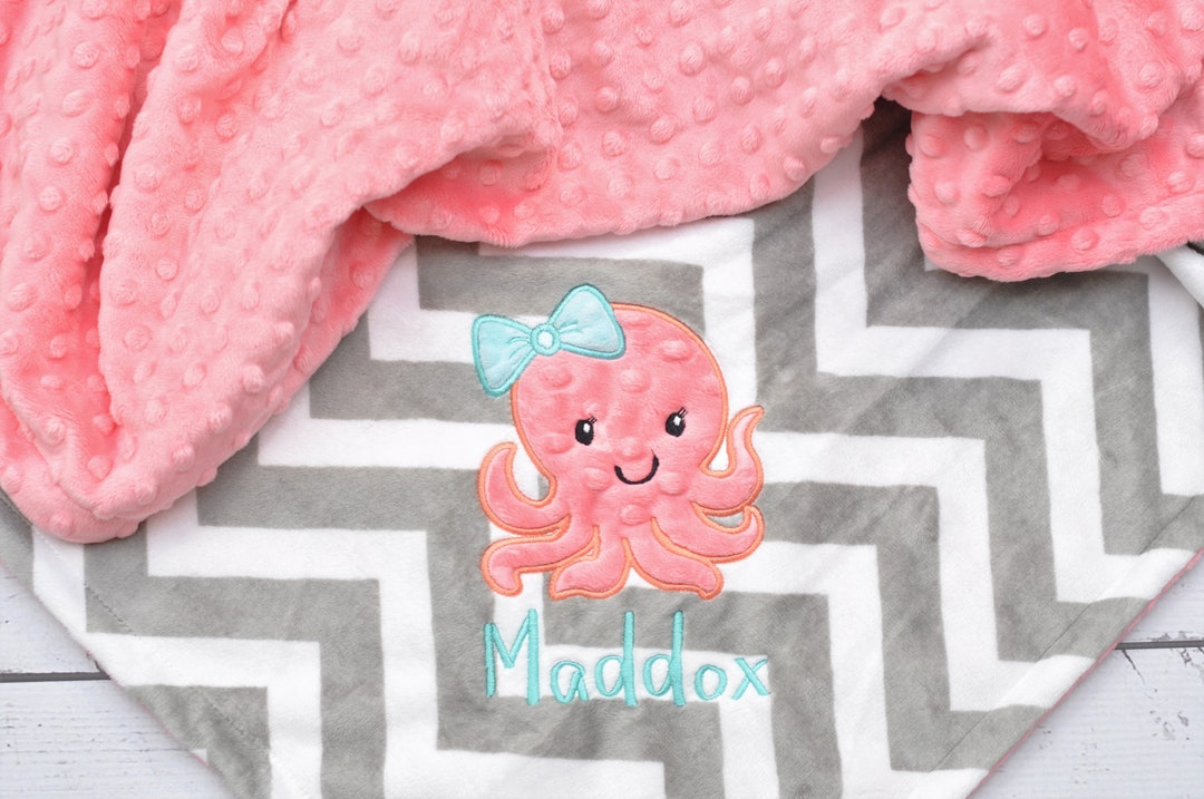 Octopus Baby Blanket Personalizedocean Minky Blanketchevron Gray