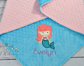 Baby Decke Personalisierte Meerjungfrau-Meerjungfrau Minky Baby-Decke-Mädchen Meerjungfrau Decke-Personalisierte Babydecke Mädchen-Meerjungfrau Minky Baby-Decke