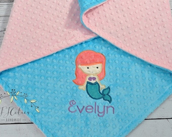 Baby Blanket Personalized Mermaid-Mermaid Baby Minky Blanket-Girl Mermaid Blanket-Personalized Baby Blanket Girl-Mermaid Minky Baby Blanket
