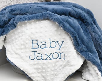 Jeans Blue Personalized Minky Baby Blanket-Blue Girl Blanket-Personalized boy blue blanket-White blue theme baby-Newborn-gift-Baby shower