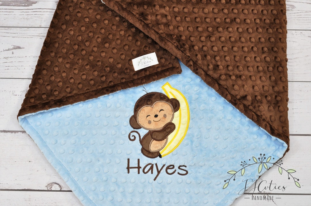 Personalized Minky Baby Blanket Monkey Bananapersonalized Monkey Baby