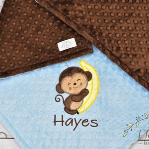 Personalized Minky baby Blanket Monkey Banana-Personalized Monkey Baby Blanket Boy Girl-Monkey Safari Nursery-Monkey Baby Blanket Bedding