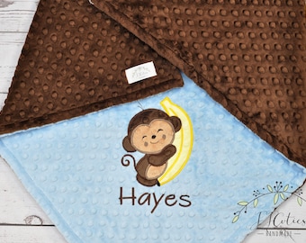 Personalized Minky baby Blanket Monkey Banana-Personalized Monkey Baby Blanket Boy Girl-Monkey Safari Nursery-Monkey Baby Blanket Bedding