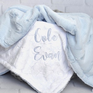 Powder Blue Personalized Minky Baby Blanket-Blue Girl Blanket-Personalized boy blue blanket-White Arrow blanket-Newborn-gift-Baby shower image 1