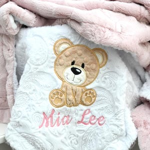 Coperta per neonata - Orsetto di peluche Coperta per neonato personalizzata - Orsetto Coperta in minky - Bambino Coperta in minky per bambina - Orsetto Coperta per bambina - Orsetto Asilo nido