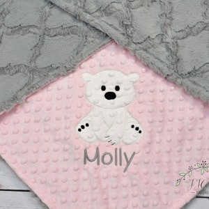 Personalized Baby blanket-Personalized Polar bear Baby Blanket-Polar Bear Minky blanket-Personalized Bear Minky Blanket-Minky baby blanket image 2