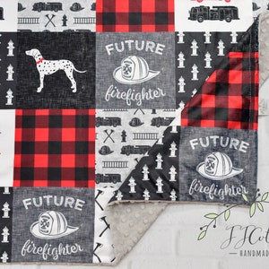 Fire Truck Minky Baby Blanket-Personalized Firefighter Personalized Baby Blanket- Fireman Firefighter Baby Blanket boy-Firetruck Nursery