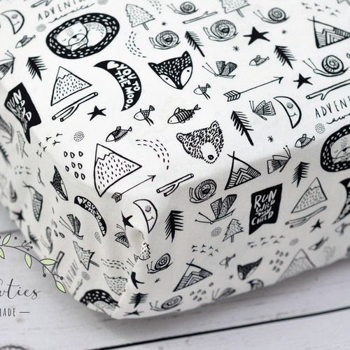 Black and White Crib Sheet Herringbone Baby Bedding Changing Etsy