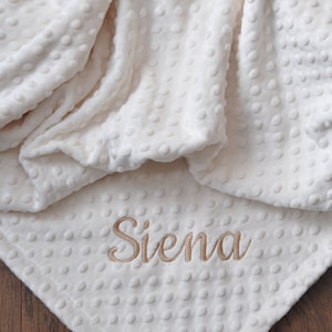 Neutral Personalized Minky Baby Blanket-Ivory Custom Baby blanket with name-Baby girl minky blanket- Ivory Nursery-Birth Stat Blanket