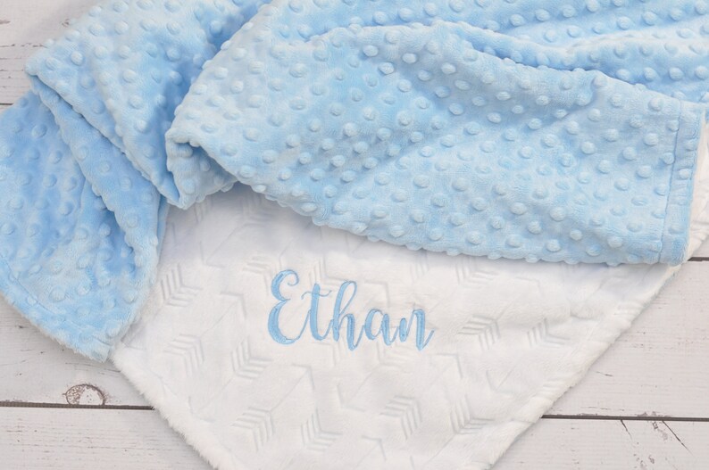 Personalized Baby Blanketpersonalized White Blue Minky Crib Etsy