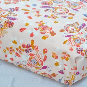 Fitted Crib Sheets-Rose Gold Floral Crib Sheets-Baby Girl Boy Crib Bedding-Rose Gold  peach Floral Nursery Bedding-Pink Baby Nursery Bedding