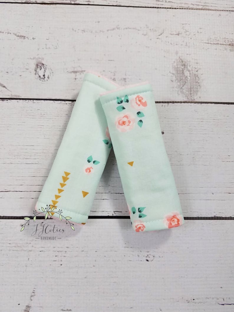 Baby car seat strap Cover rose-car seat neck strap-stroller seat strap-reversible seat strap-infant car seat strap-Flora car seat strap image 1