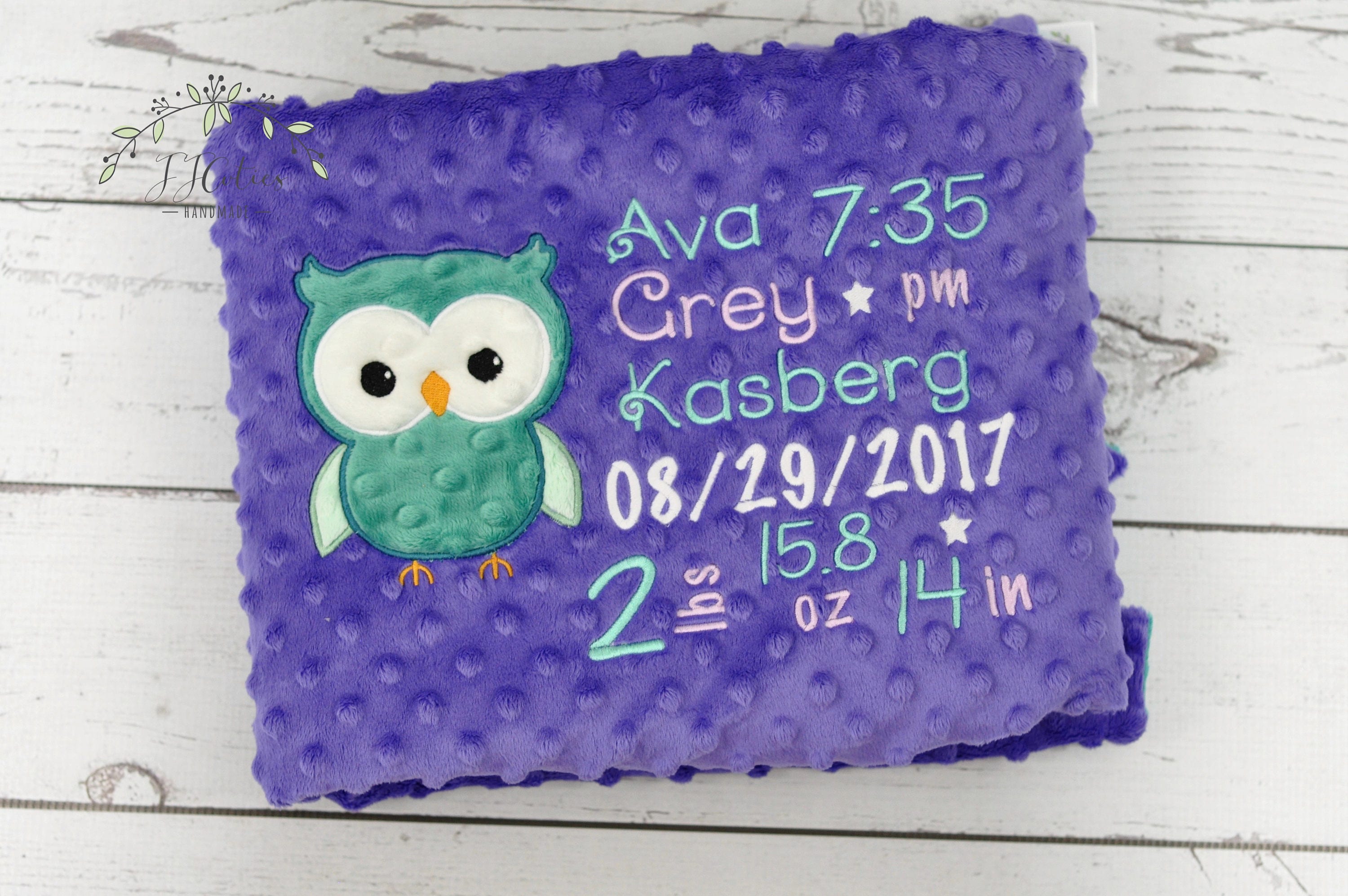 Personalized baby blanket Owl-Birth Stat blanket Owl-Personalized Minky baby blanket-Owl Minky Blank