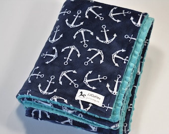 Adult Minky Blanket - Personalized MInky Adult blanket - Minky throw blanket - Anchor adult minky blanket - Minky Throw-Navy Grey blanket