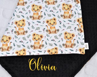 Lion Minky Baby Blanket Boy Girl-Personalized Baby Blanket-Baby Lion Baby Minky Blanket Boy-Zoo Nursery-Lion Nursery-Lion Theme baby shower