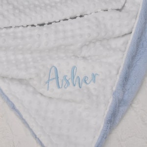 Powder Blue Personalized Minky Baby Blanket-Blue Girl Blanket-Personalized boy blue blanket-White Arrow blanket-Newborn-gift-Baby shower White dot/Powder