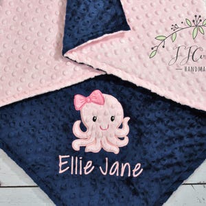 Couverture pour bébé personnalisée Minky-Octopus couverture pour bébé-Octopus Minky couverture- Fille Minky Octopus Couverture-Octopus Girl Couverture-Océan Pépinière