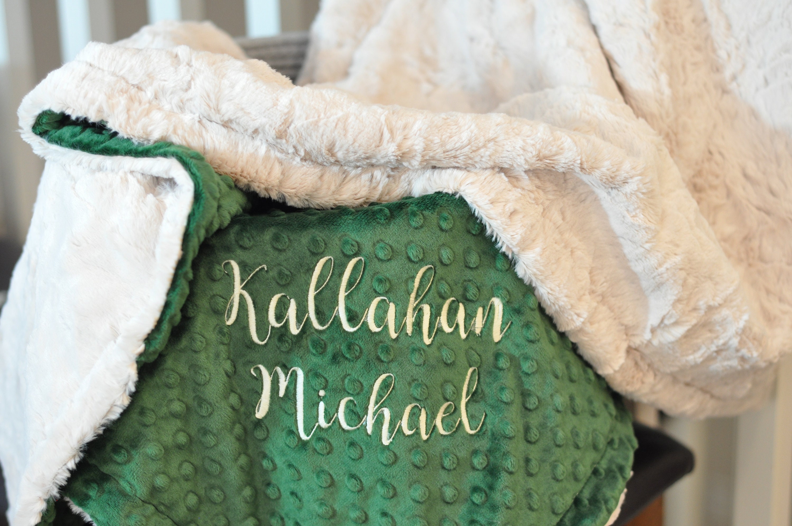 Personalized Hunter Green Baby Blanket woodland Baby Minky Blanket hunter Green Gold Beige Nursery woodland Nursery green Baby Shower Gift Etsy Canada
