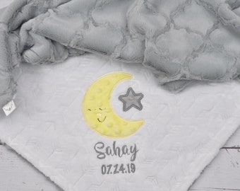 Baby Girl Manta-Moon Star Manta personalizada para bebés-Star Minky manta-Boy Girl Minky Moon Manta-Star Moon Girl Manta-Luna Nursery