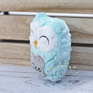 Personalized Owl Stuffed Animal Owl-Personalized Stuffed Owl-Plush Owl-Aqua-Turquoise-Gray-Cuddly Owl-Owl Stuffed Toy-Owl Nursery image 4