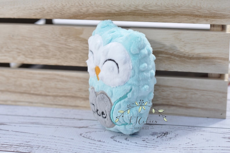 Personalized Owl Stuffed Animal Owl-Personalized Stuffed Owl-Plush Owl-Aqua-Turquoise-Gray-Cuddly Owl-Owl Stuffed Toy-Owl Nursery image 4