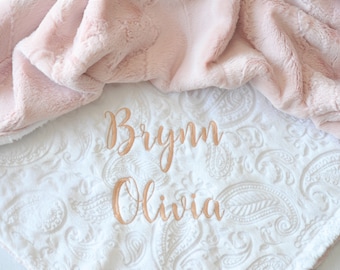 Rose Gold Gepersonaliseerde Minky Babydeken - Baby Girl Deken - Gepersonaliseerde Babydeken - Witte Pijldeken - Monogram Deken - Pasgeboren