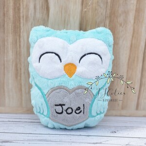 Personalized Owl Stuffed Animal Owl-Personalized Stuffed Owl-Plush Owl-Aqua-Turquoise-Gray-Cuddly Owl-Owl Stuffed Toy-Owl Nursery image 2