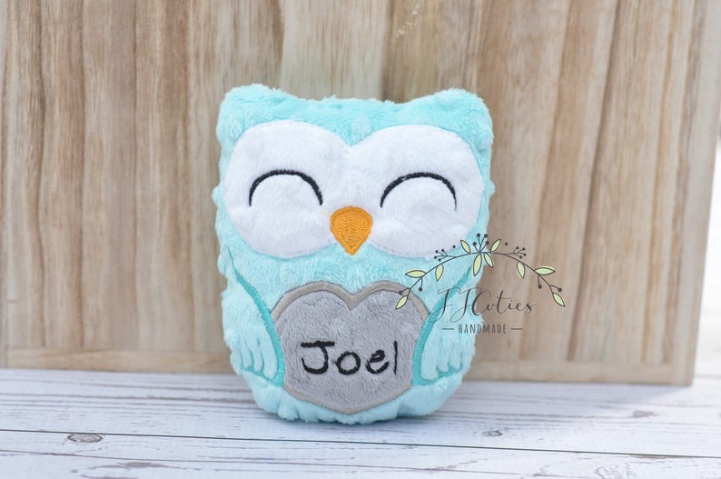 Personalized Owl Stuffed Animal Owl-Personalized Stuffed Owl-Plush Owl-Aqua-Turquoise-Gray-Cuddly Owl-Owl Stuffed Toy-Owl Nursery image 2