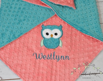 Personalized Baby Blanket-Owl baby blanket-Personalized Owl Minky blanket-Minky Owl Blanket-Minky baby blanket-Baby Girl minky blanket