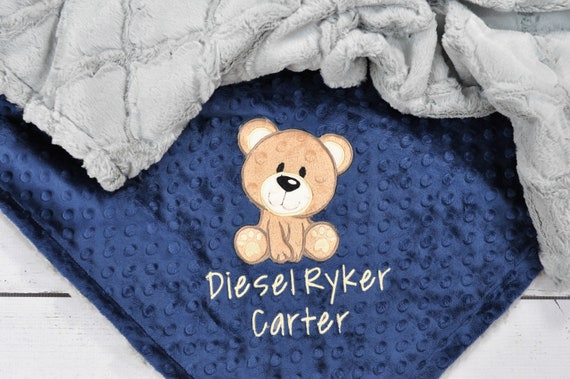 Shower Gift PERSONALIZED Elephant /"Dream Big/" Applique Minky Blanket 30x40