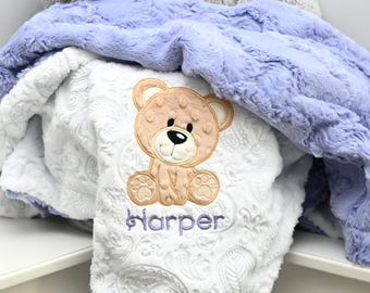Baby Girl purple Blanket-Teddy Bear Personalized baby blanket-Bear Minky blanket-Boy Girl Minky Teddy Bear Blanket-Bear Girl-Bear Nursery