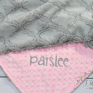 Personalized Baby girl blanket-Personalized pink and gray crib blanket- Pink gray baby blanket-gray minky blanket-pink gray blanket minky