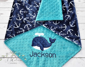 Whale Baby Blanket Personalized- Anchor Minky Baby Blanket - Anchor Blanket - Whale Minky Blanket -Anchor baby Blanket-Whale baby blanket