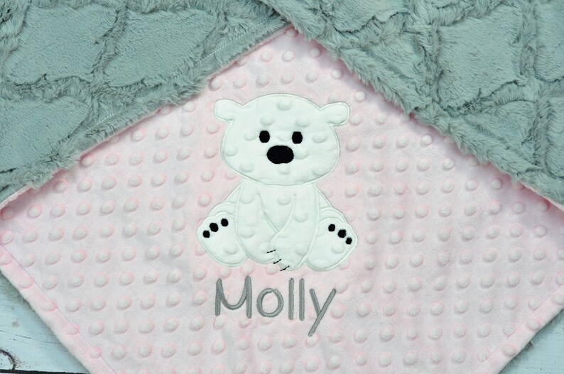 Personalized Baby blanket-Personalized Polar bear Baby Blanket-Polar Bear Minky blanket-Personalized Bear Minky Blanket-Minky baby blanket image 4