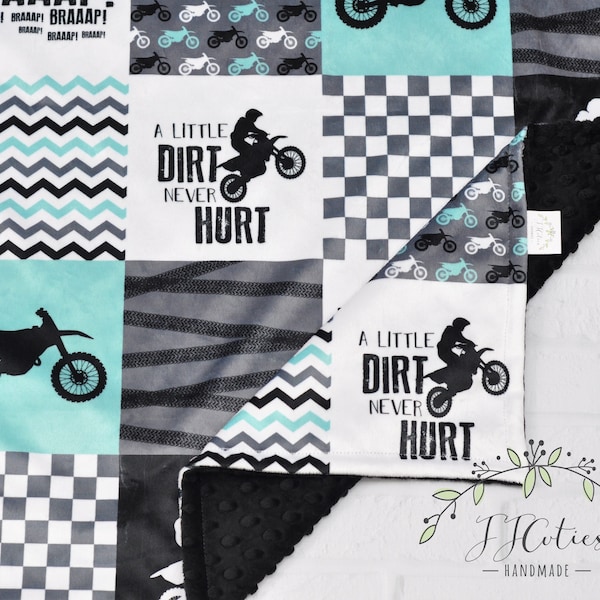Personalized Baby Blanket Dirt Bike-Personalized Motocross Baby Blanket-Motorcross Minky Blanket-Motocycle Baby Boy Girl Blanket Nursery