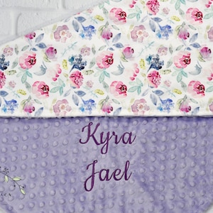 Personalized Baby blanket Girl with name-Baby Minky Purple Flora minky baby blanket Girl-Lavender Flora baby blanket-Floral Amethyst blanket