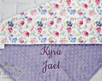 Personalized Baby blanket Girl with name-Baby Minky Purple Flora minky baby blanket Girl-Lavender Flora baby blanket-Floral Amethyst blanket