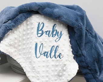 Jeans Blue Personalized Minky Baby Blanket-Blue Girl Blanket-Personalized boy blue blanket-White blue theme baby-Newborn-gift-Baby shower