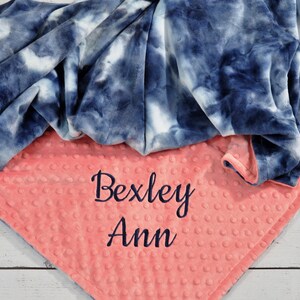 Personalized Baby Minky Blanket-Personalized Indigo Tie Dye Baby Blanket Girl Boy-Navy Bedding-Navy Nursery-Minky baby blanket Navy Boy image 1