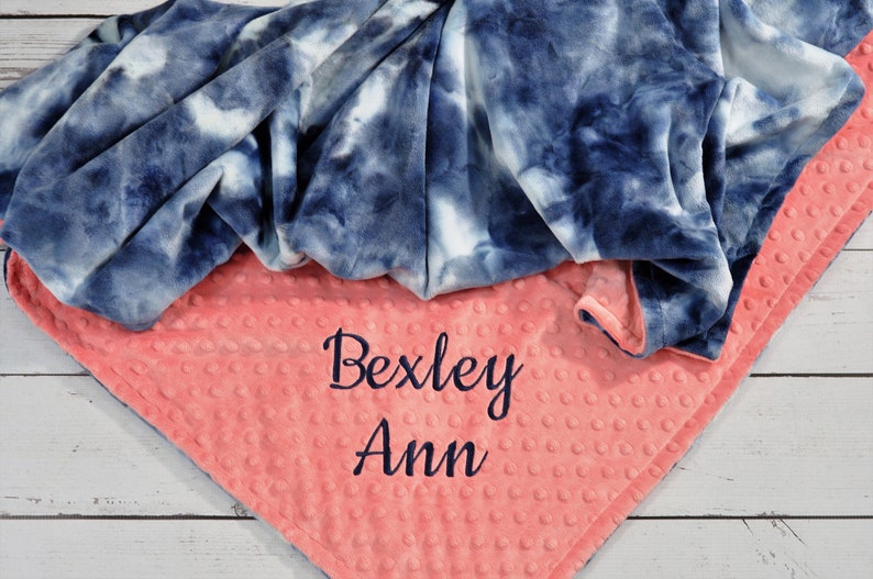 Personalized Baby Minky Blanket-Personalized Indigo Tie Dye Baby Blanket Girl Boy-Navy Bedding-Navy Nursery-Minky baby blanket Navy Boy image 1