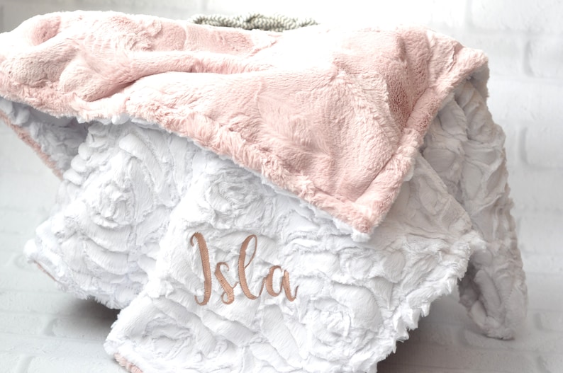 Rose Gold Personalized Minky Baby Blanket Baby Girl Blanket Personalized Baby blanket White Arrow blanket Monogram Blanket Newborn Rose / Rose Gold