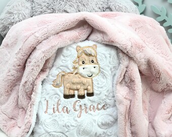 Horse girl baby blanket Personalized baby blanket gift, Horse baby blanket girls, Horse baby gift, baby shower gift-Horse theme baby shower