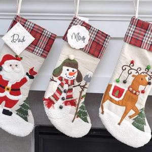 Personalized Christmas Stocking, Santa Stocking, Snowman Stocking, Deer Stocking, Personalized Christmas Stocking, Red Plaid Stockings