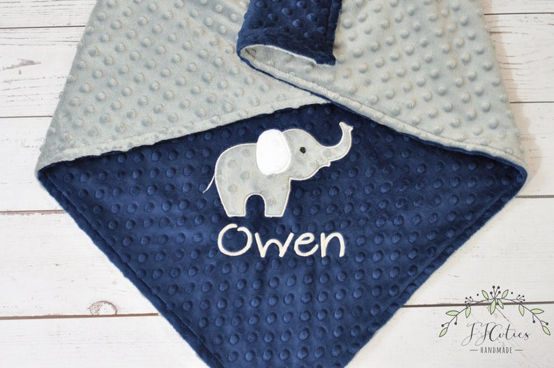 Baby Blanket Personalized Minky-Elephant Personalized baby blanket-Elephant Minky blanket Minky Elephant Blanket-Elephant Baby Boy Blanket image 1