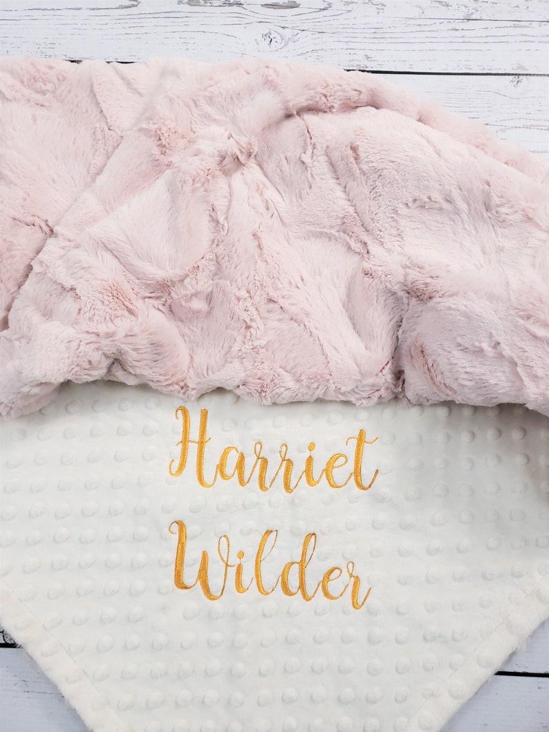 Baby Girl Blanket Personalized Minky Baby Blanket Gold Baby Etsy