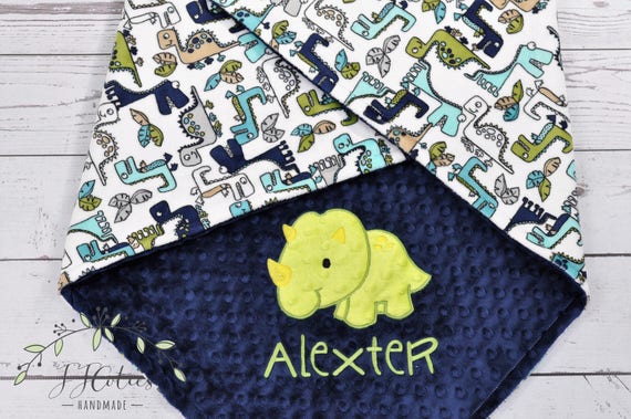 Personalized Dino Friends Baby Blanket, Custom Name Minky Blanket, Soft Plush Newborn Boy Baby Shower Gift, Dinosaur Nursery Decor