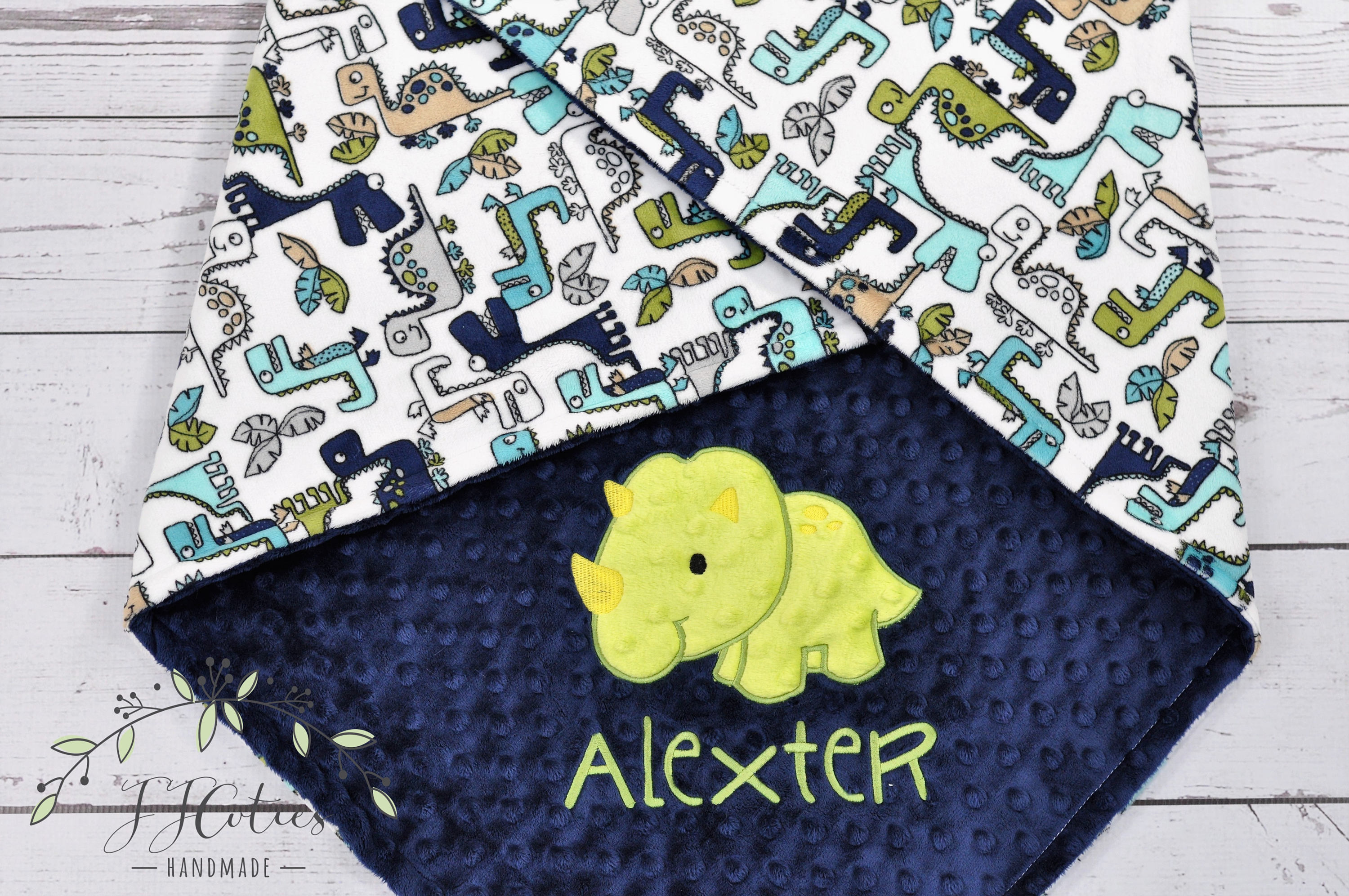 Dinosaur Minky Baby Blanket personalized Triceratops Dino Minky Blanket personalized Baby Boy Blanket navy Blue and Lime Green Baby Blanket Etsy